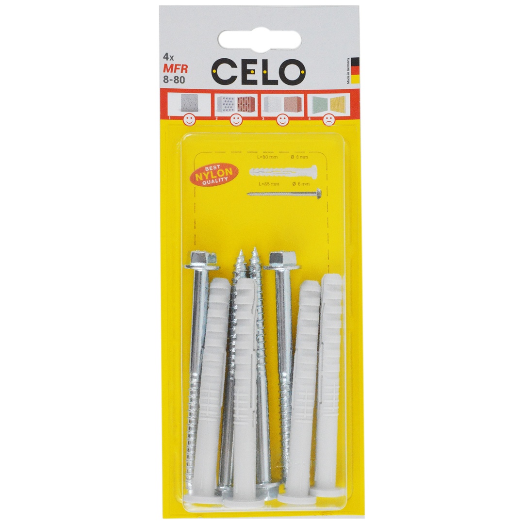 CELO Multifunktionsrahmendübel MFR FB 8-60 SSKS, Flachbund, Sechskantschr. mit angepr. Scheibe, galv. verz.