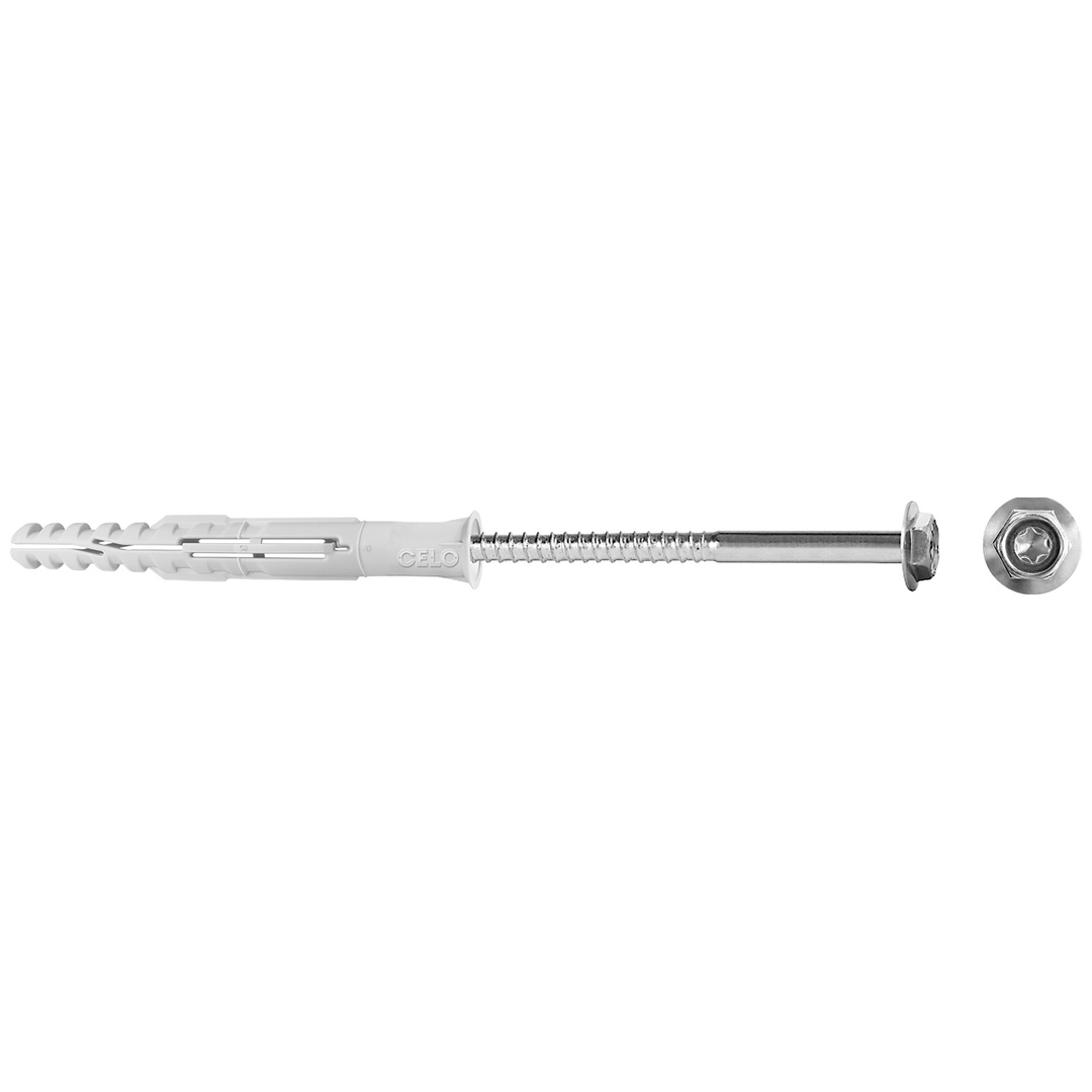 CELO Multifunktionsrahmendübel MFR SB 10-160 SSKS A4, Senkbund, Sechskantschr. mit angepr. Scheibe, nicht rostender Stahl A4