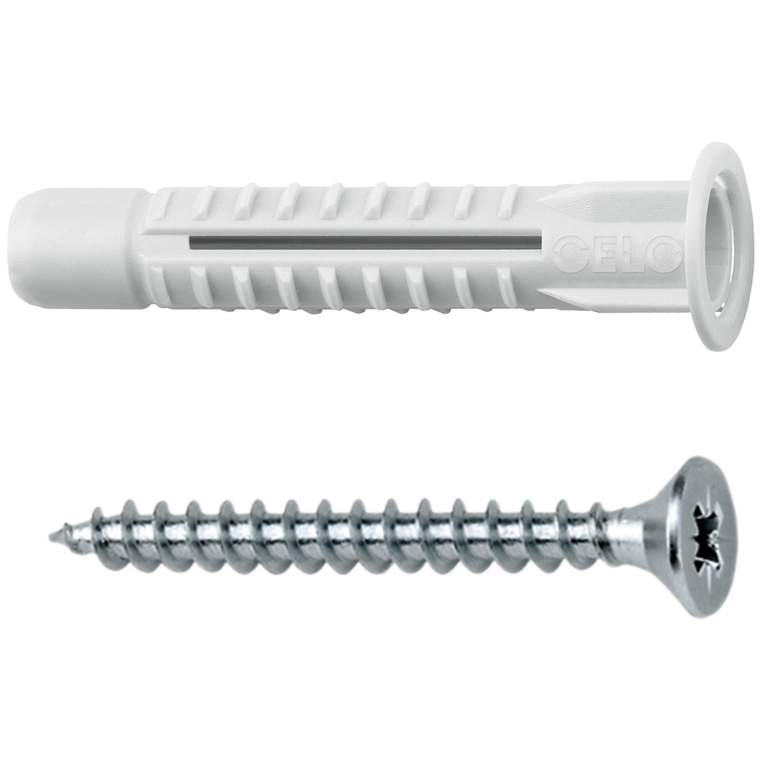 CELO Mehrzweckdübel mit Kragen MZK 6-30 inkl. Spanplattenschraube SPS 4,5x45