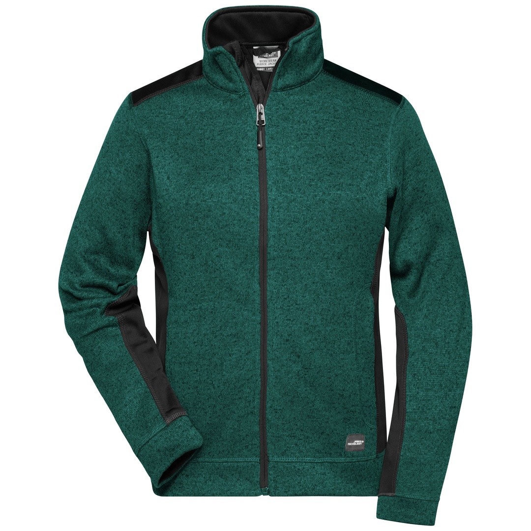 James & Nicholson Pflegeleichte Strickfleece Jacke Damen JN861 Gr. L dark-green-melange/black