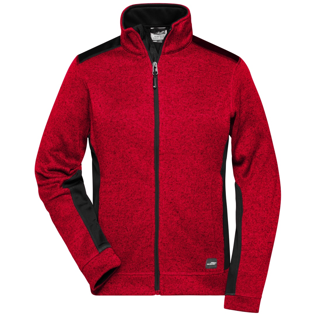 James & Nicholson Pflegeleichte Strickfleece Jacke Damen JN861 Gr. S red-melange/black