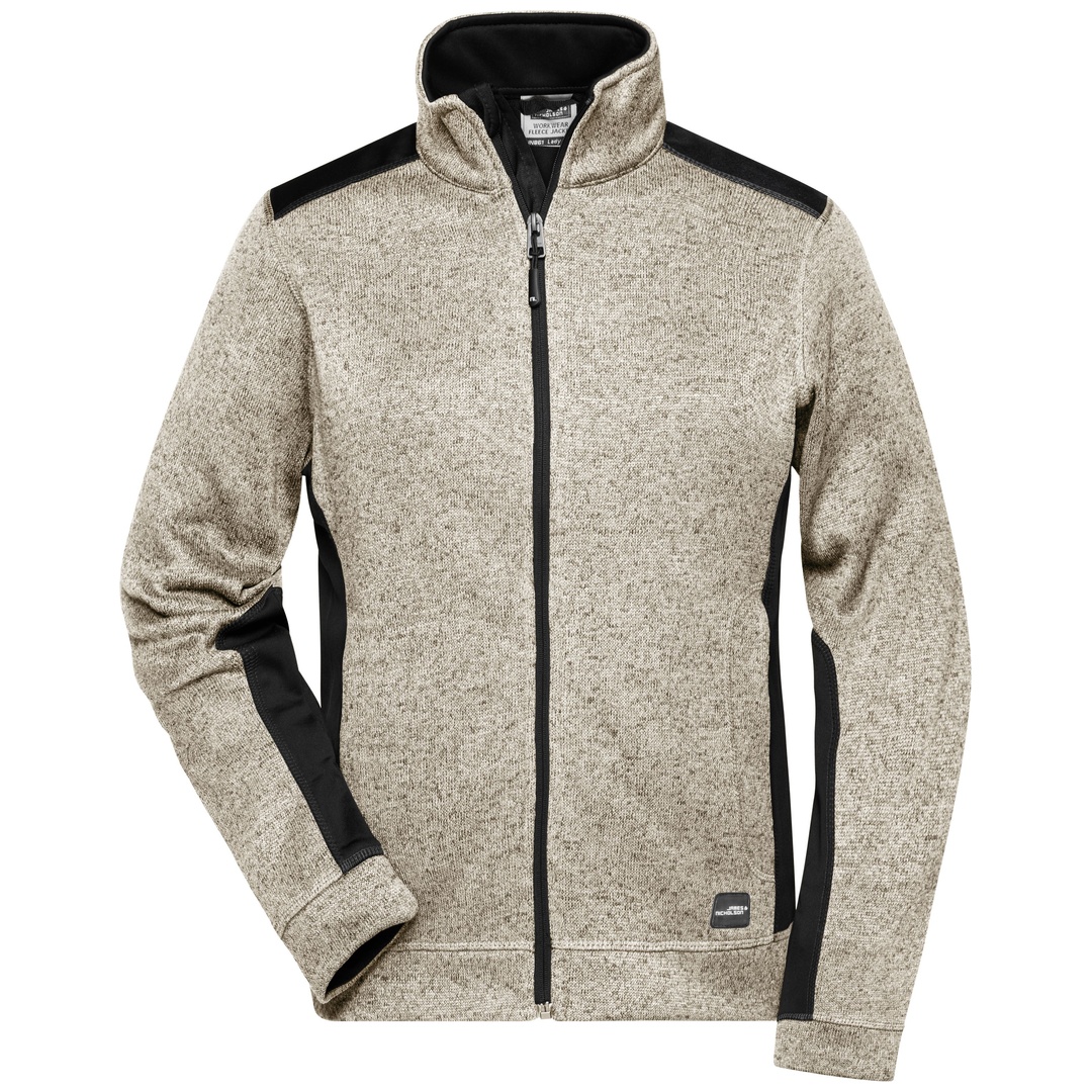 James & Nicholson Pflegeleichte Strickfleece Jacke Damen JN861 Gr. S stone-melange/black