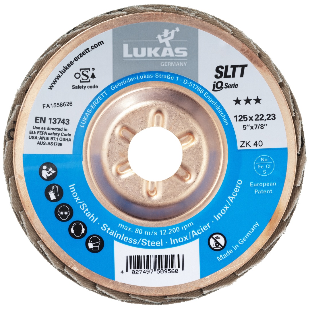 LUKAS-ERZETT LUKAS Fächerschleifscheibe SLTT universal Ø 125 mm Zirkonkorund Korn 40 flach