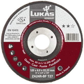 LUKAS Schruppscheibe T27 für Guss 125x6 mm gekröpft, für Winkelschleifer, ZA24R-BF