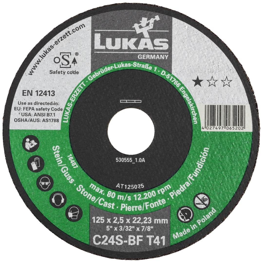 LUKAS-ERZETT LUKAS Trennscheibe T41 für Stein 115x2.5 mm gerade, für Winkelschleifer, C24S-BF
