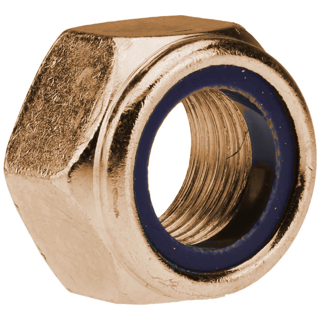 Reidl DIN 985 Sechskantmuttern mit Klemmteil, M 4,  Messing blank, niedrige Form