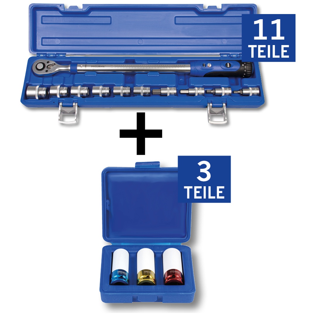 Projahn 1/2 Reifenwechsel-Bundle, 14-teilig Inhalt: Drehmomentschlüssel-Set_394260 1/2 Tiefe Schlag Stecknuss Satz_3082