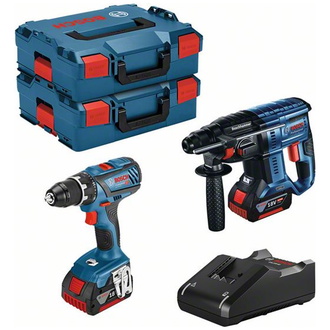 Bosch 18V-Set: Akku-Bohrschrauber GSR 18V-28 + Akku-Bohrhammer GBH 18V-21 + 2 x GBA 4.0Ah + GAL 18V-40 + L-BOXX