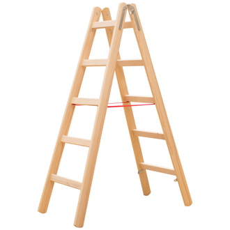 Hymer Sprossenstehleiter, Holz, beidseitig begehbar, 2 x 3 Sprossen, Gesamtbreite 443 mm