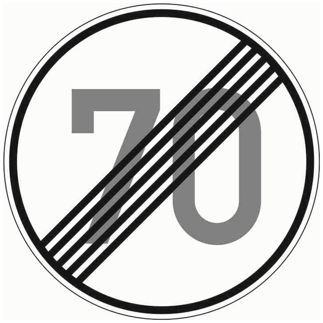 Verkehrszeichen 278-70 Ronde 600 mm, Ende 70 km/h, RAL-Gütezeichen Folie RA1