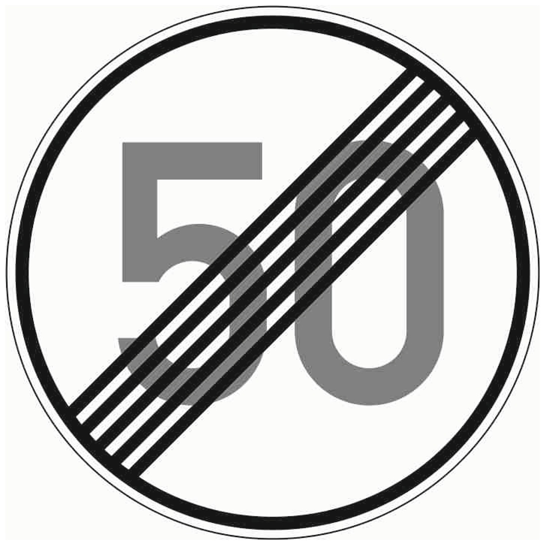 Verkehrszeichen 278-50 Ronde 600 mm, Ende 50 km/h, RAL-Gütezeichen Folie RA1