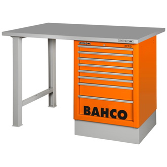 Bahco Robuste Werkbank mit Schubladenschrank, 6 Schubladen, Stahl-Arbeits/-Ablageplatte und zwei Beinen, schwarz, 1500 mm x 750 mm x 1030 mm