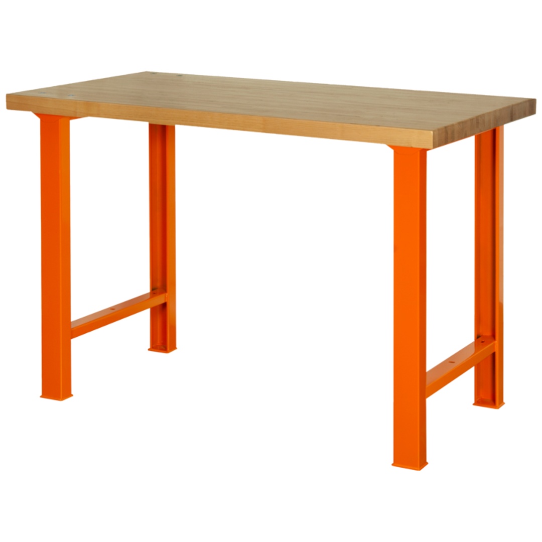 Bahco Robuste Werkbank mit Holz-Arbeitsplatte und 4 Beinen, orange, 1800 mm x 750 mm x 1030 mm