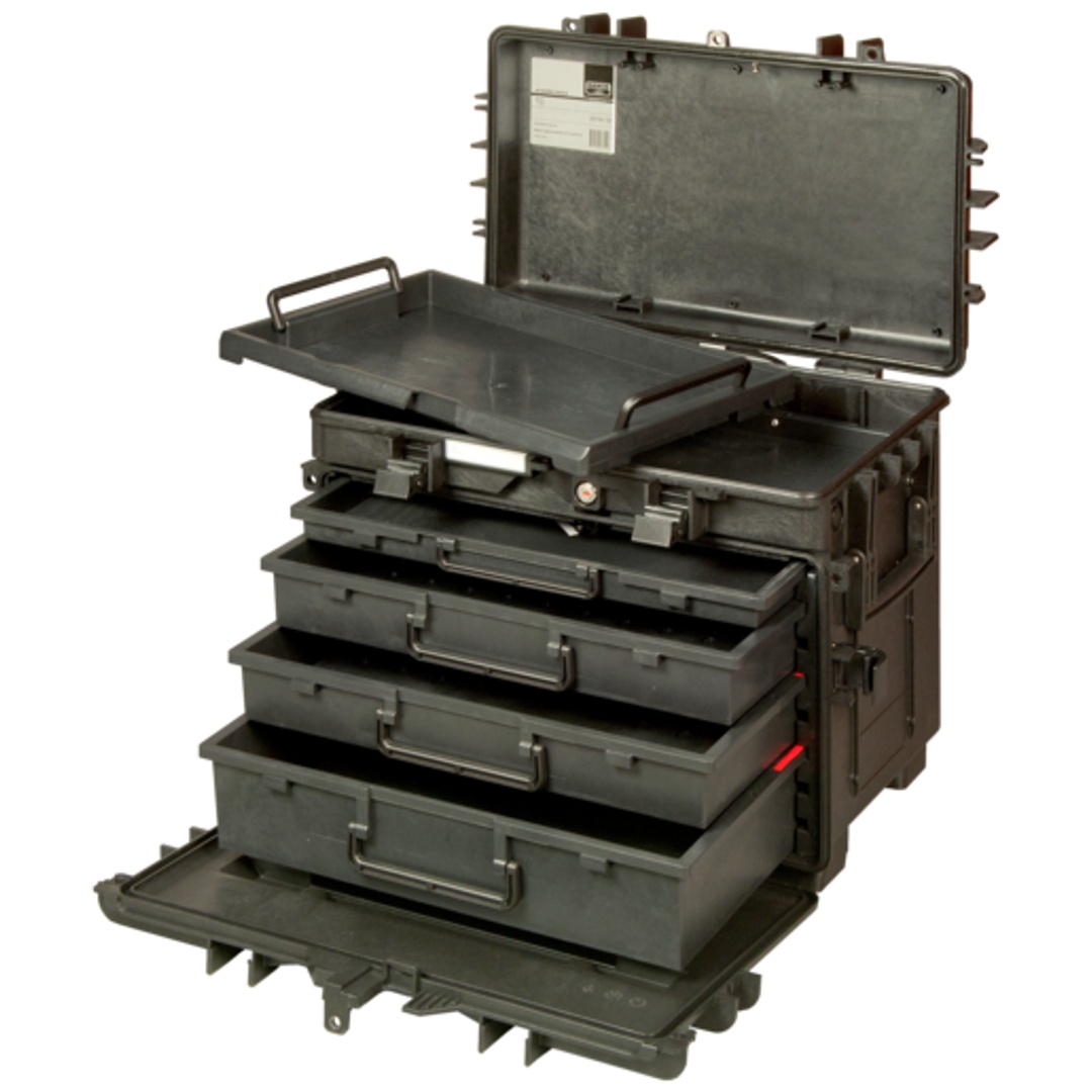 Bahco 150-l-Hartschalenkoffer mit Rädern, Teleskopgriff und 4 Schubladen, 600 mm x 400 mm x 470 mm