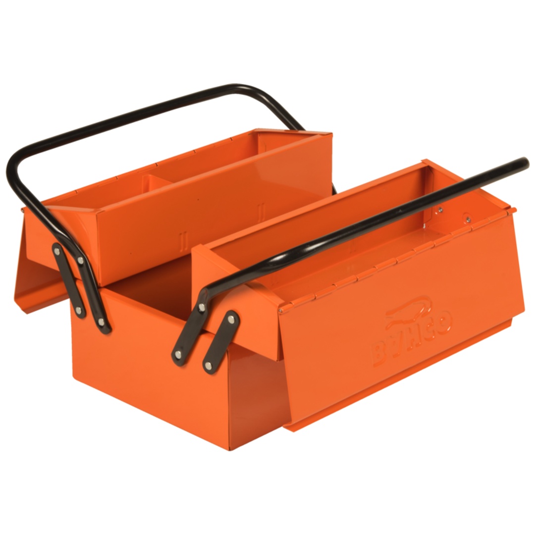 Bahco Metall-Werkzeugkasten mit fünf Fächern und Verriegelungsmöglichkeit, 325 mm x 210 mm x 535 mm, orange, 5 Fächer