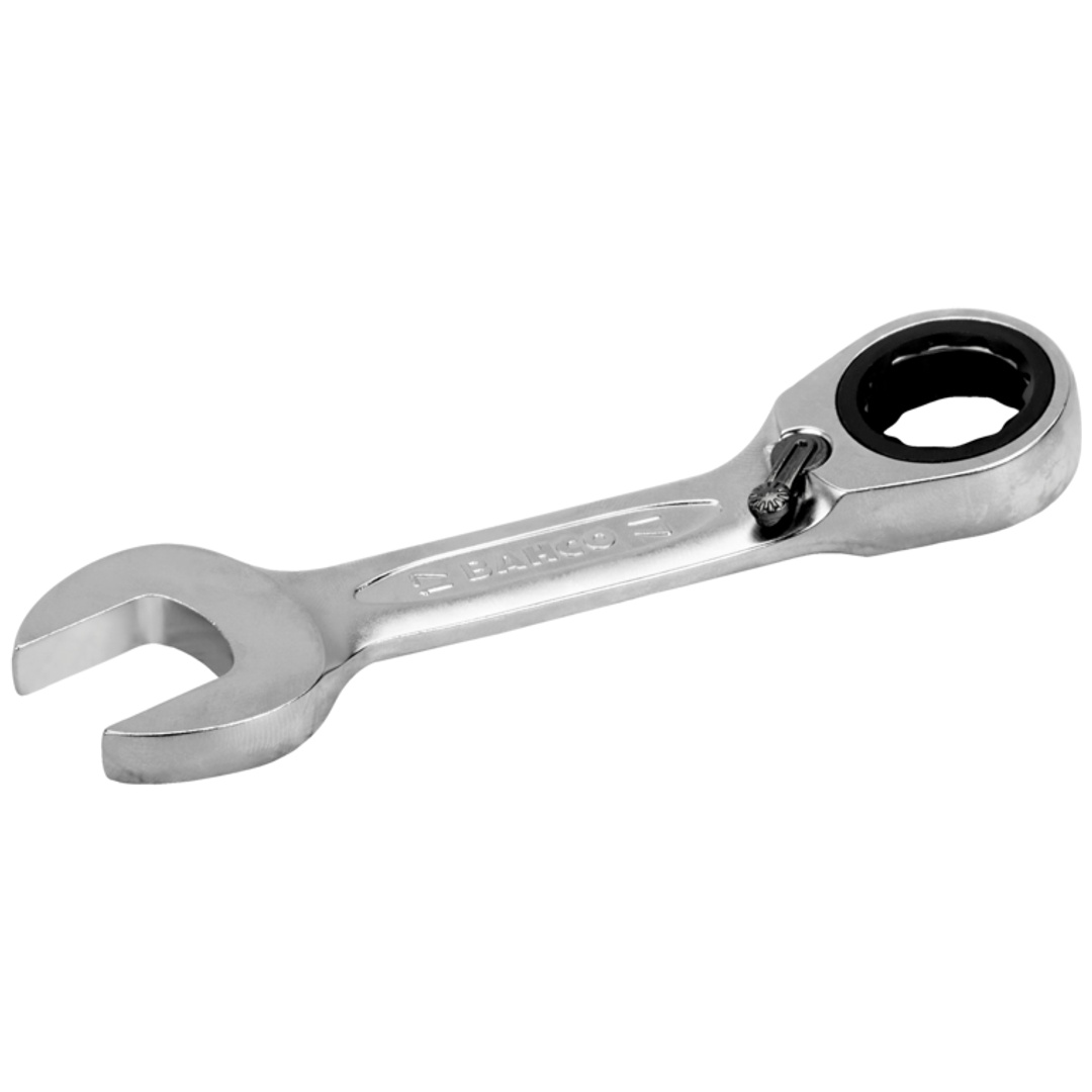 Bahco 19 mm Knarren-Ring-Maulschlüssel mit Chrom-Finish, kurz, 139 mm