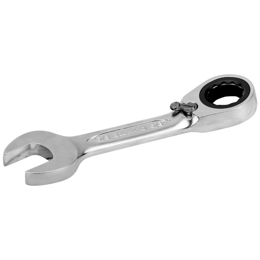Bahco 7/16-Knarren-Ring-Maulschlüssel mit Chrom-Finish, kurz, 103 mm