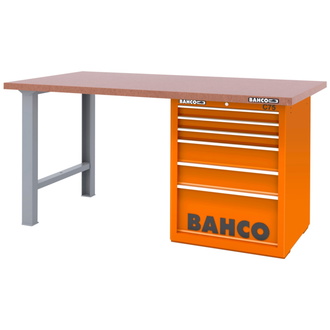 Bahco Robuste Werkbank, mit 40 mm MDF-Arbeitsplatte, 1800 mm, inkl. Werkzeugschrank 1475K6 mit 6 Schubladen, schwarz