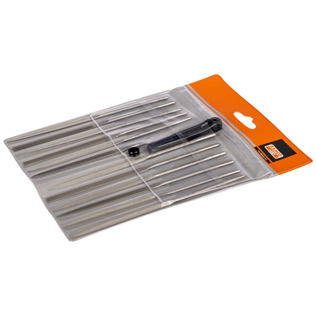 Bahco Nadelfeilensatz, Schlicht, ohne Heft 160 mm - 12-tlg., Hieb 2