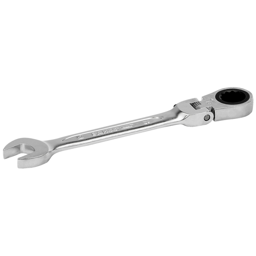 Bahco 10-mm-Knarren-Ring-Maulschlüssel mit Gelenkkopf, verchromt, 136 mm