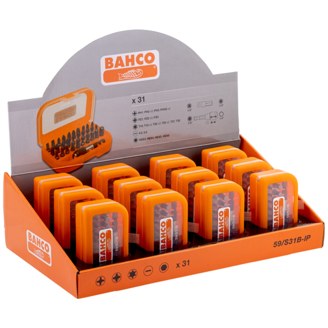 Bahco 1/4-Bitsatz für Schlitz-, Phillips-, Pozidriv,- TX- und Sechskantschrauben - 12 Stk. pro Thekendisplay
