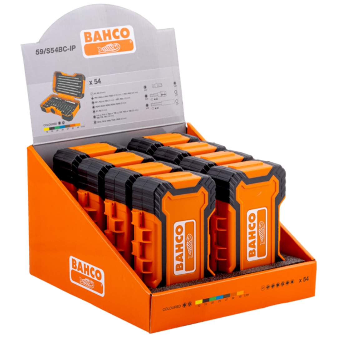 Bahco 1/4-Bitsatz für Schlitz-, Phillips-, Pozidriv-, Sechskant- und TX-Tamper-Schrauben 30 mm × 19 mm × 28 mm - 8 Stk. pro Kartondisplay