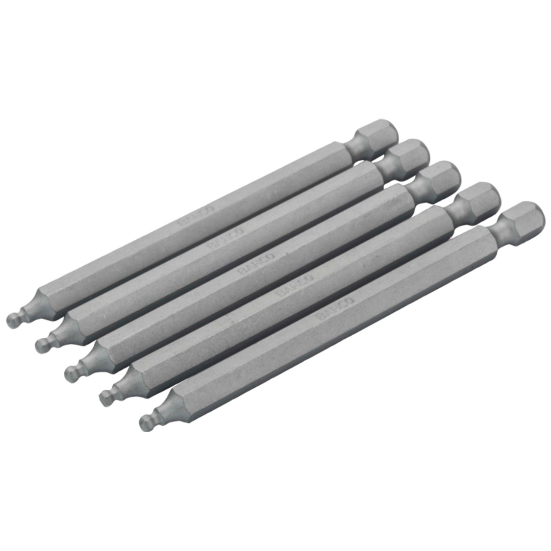 Bahco 1/4 Standard Schraubendreher Bits für 8 mm Sechskantschrauben mit Kugelkopf 89 mm - 5 Stk. pro Kunststoffbeutel
