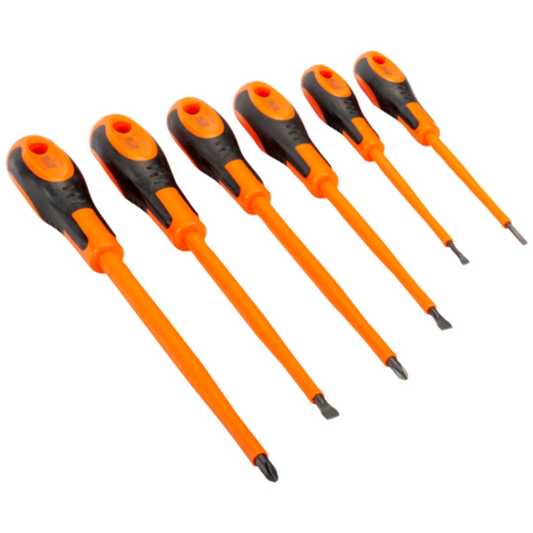 Bahco Schraubendreher-Satz mit 2-Komponenten-Griff für Schlitz-, PH1- und PH2-Phillips-Schrauben, 3-6,5 mm - 6-tlg.
