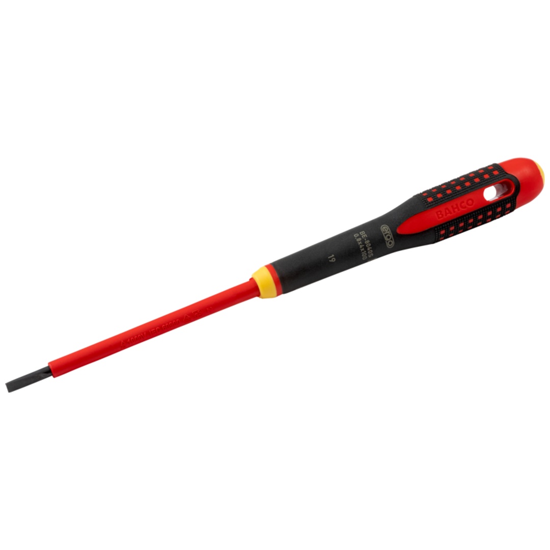 Bahco ERGO Isolierter Schraubendreher für Schlitzschrauben mit 3-Komponenten-Griff, VDE-zertifiziert 1.2 mm x 6.5 mm x 150 mm