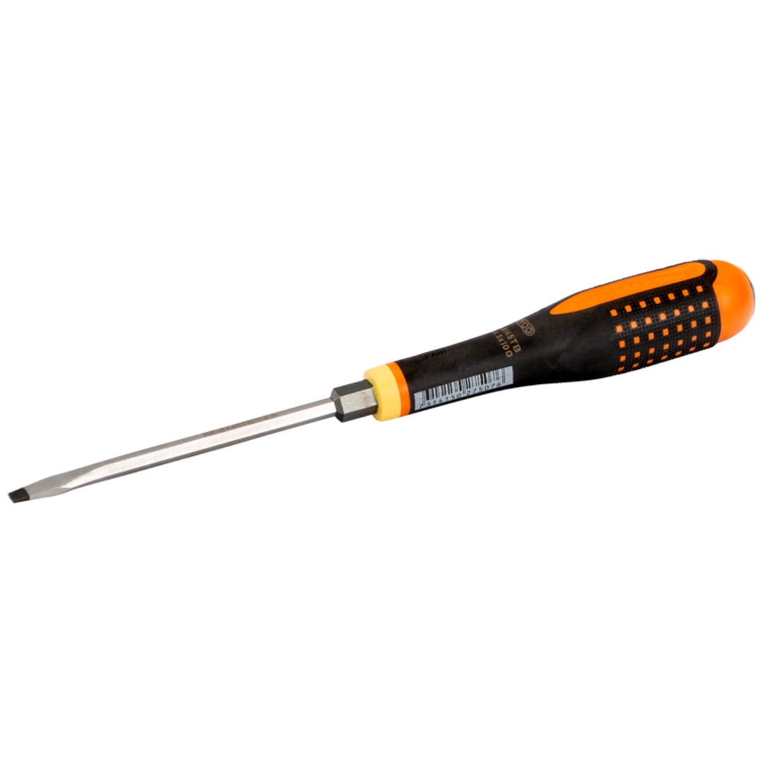 Bahco ERGO Schraubendreher für Schlitzschrauben mit durchgehender Klinge und schlagfestem Griff, 1,2 mm x 6,5 mm x 125 mm, Einzelhandelsverpackung
