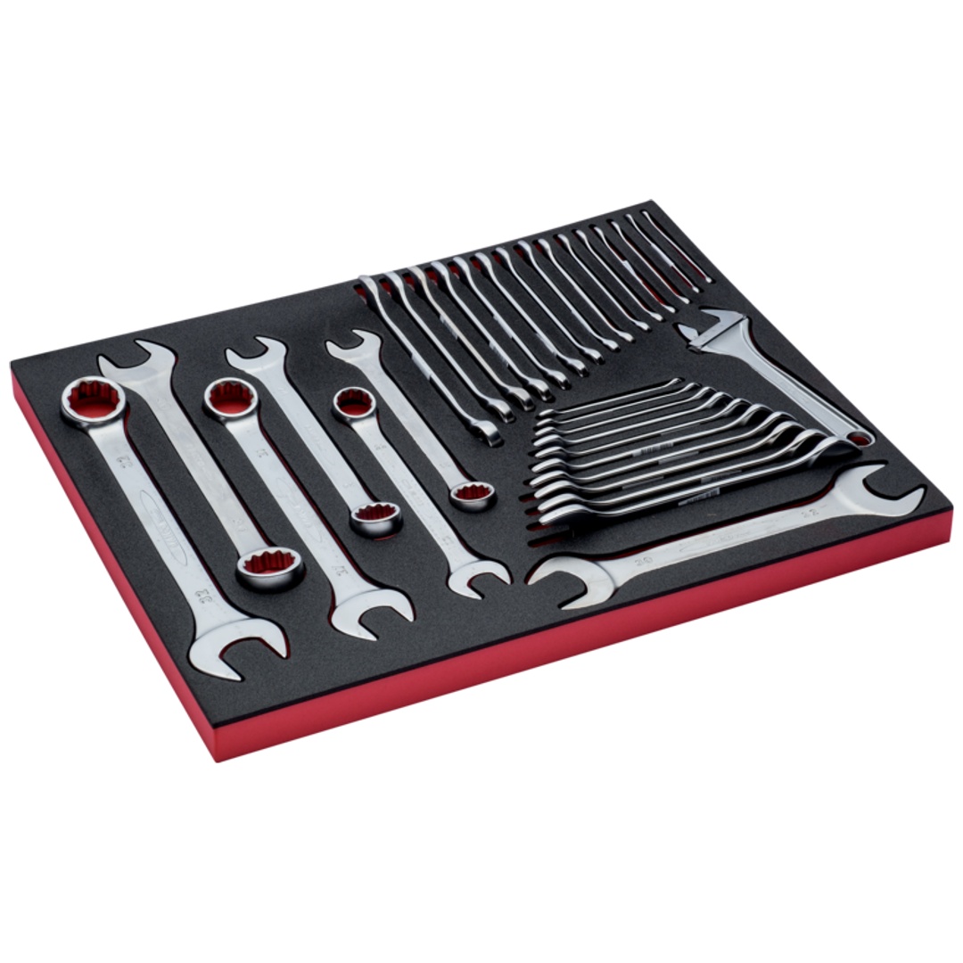 Bahco Fit&Go 3/3 Schaumstoffeinlage, Satz Rollgabelschlüssel, Ring-Maulschlüssel und Doppelmaulschlüssel - 33-tlg.