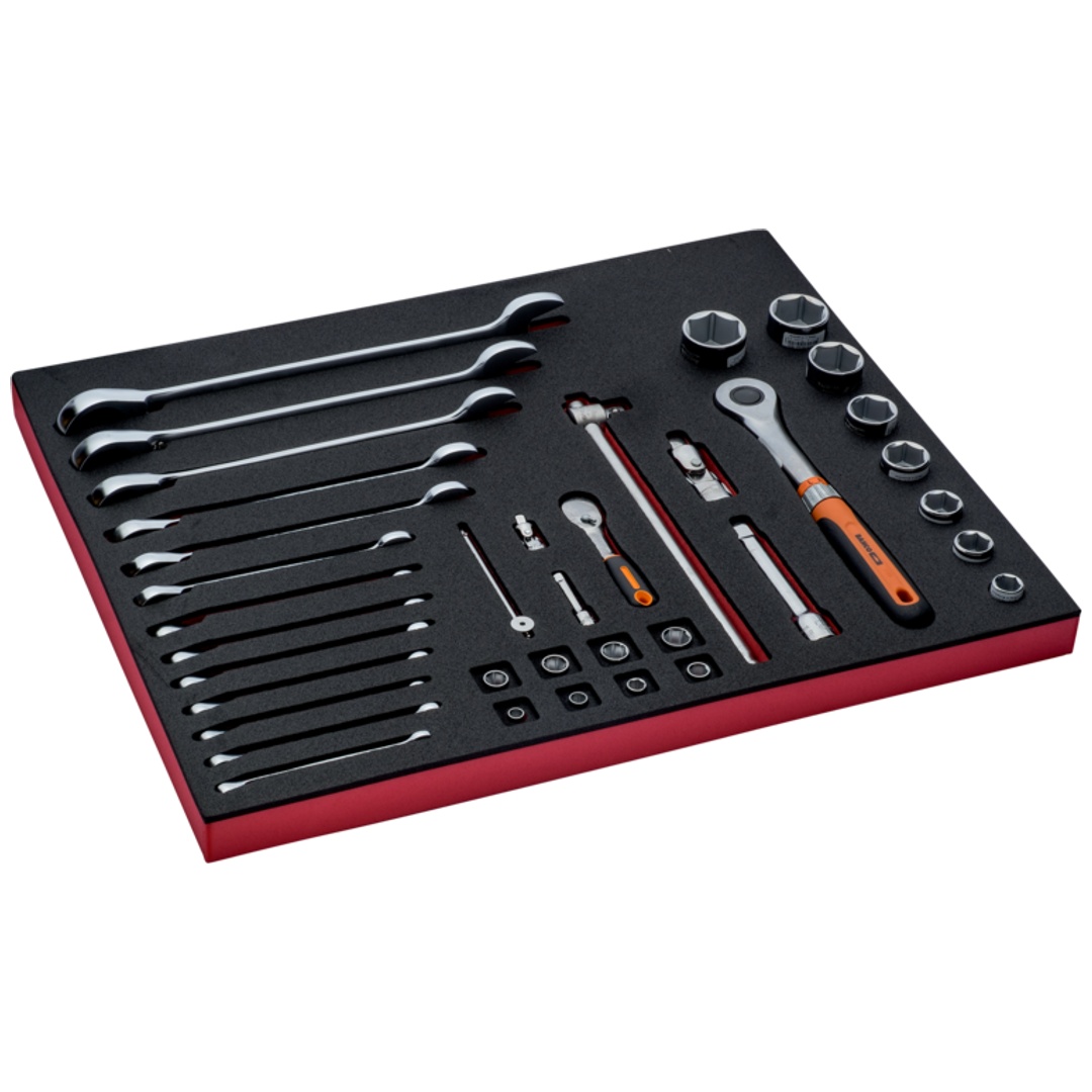 Bahco Fit&Go 3/3 Schaumstoffeinlage Satz Schraubenschlüssel und Steckschlüssel-Einsätze - 38-tlg.