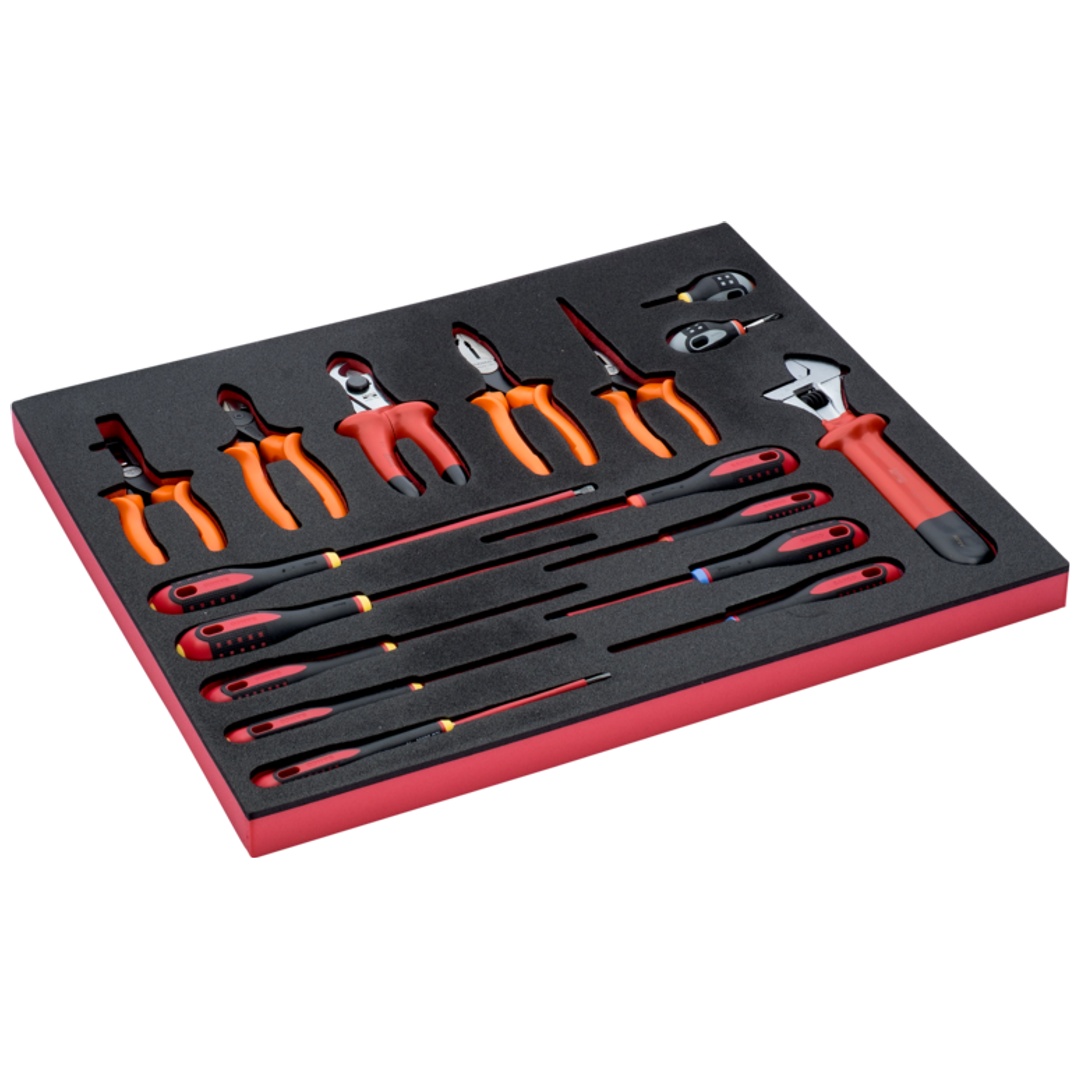 Bahco Fit&Go 3/3 Schaumstoffeinlage isolierter Schraubenschlüssel-/Zangen-/Schraubendrehersatz - 17-tlg.