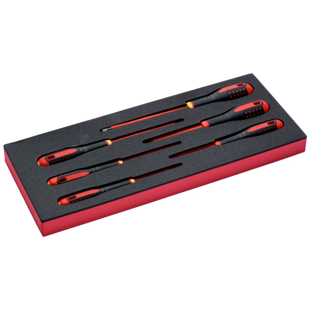 Bahco Fit&Go 1/3 Schaumstoffeinlage Satz isolierte Schlitz-/Kreuzschlitzschraubendreher 39 x 181 x 445 mm - 6-tlg.