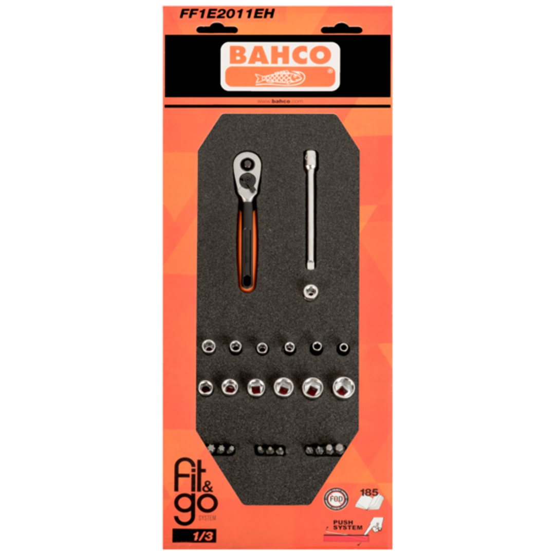 Bahco Fit&Go 1/3 Schaumstoffeinlage mit Satz 1/4-Steckschlüsseleinsätze - 25-tlg.