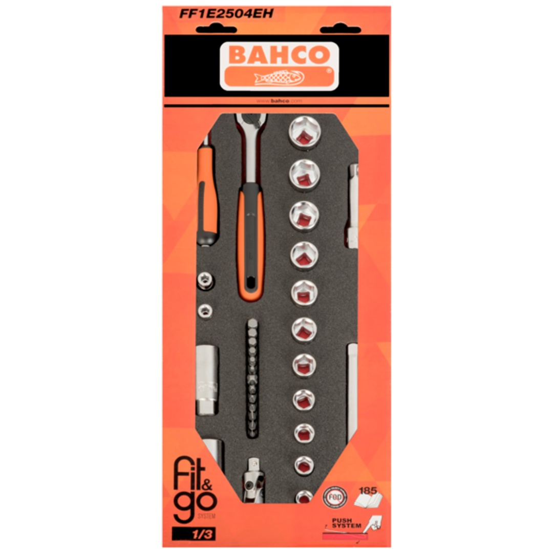 Bahco Fit&Go 1/3 Schaumstoffeinlage mit Satz 1/4- und 3/8-Steckschlüsseleinsätze - 33-tlg.