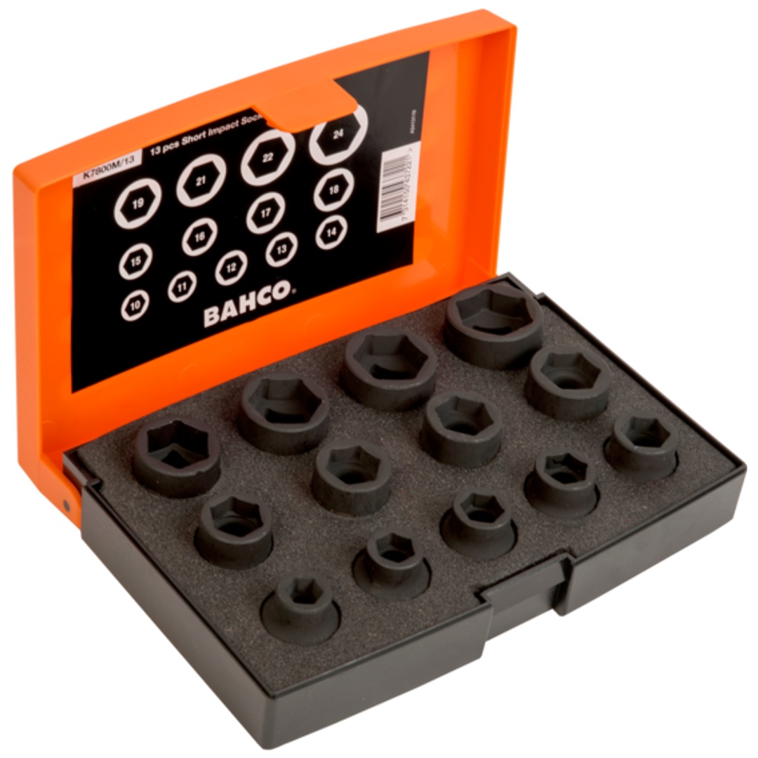 Bahco Satz ultrakurze 1/2-Kraft-Bit-Steckschlüssel, Vierkantantrieb, 1/2 - 13-tlg.