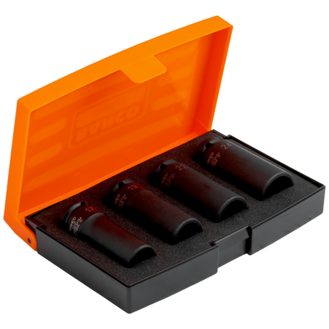 Bahco 1/2 Kraft-Steckschlüssel-Satz, lange Ausführung, metrisch, Sechskant, phosphatiert - 4-tlg.