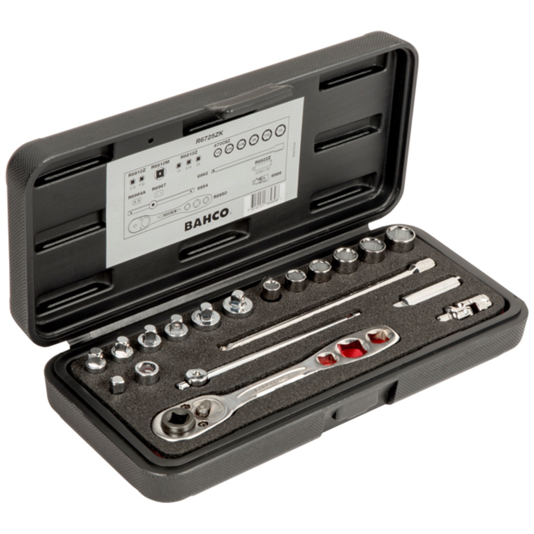 Bahco 1/4 Steckschlüssel-Satz, Zoll, Sechskant, inklusive Umschaltknarre für Kältetechnik - 12-tlg.