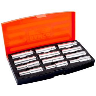 Bahco 1/2" Steckschlüssel-Satz, metrisch, Sechskant, lange Ausführung - 12-tlg.