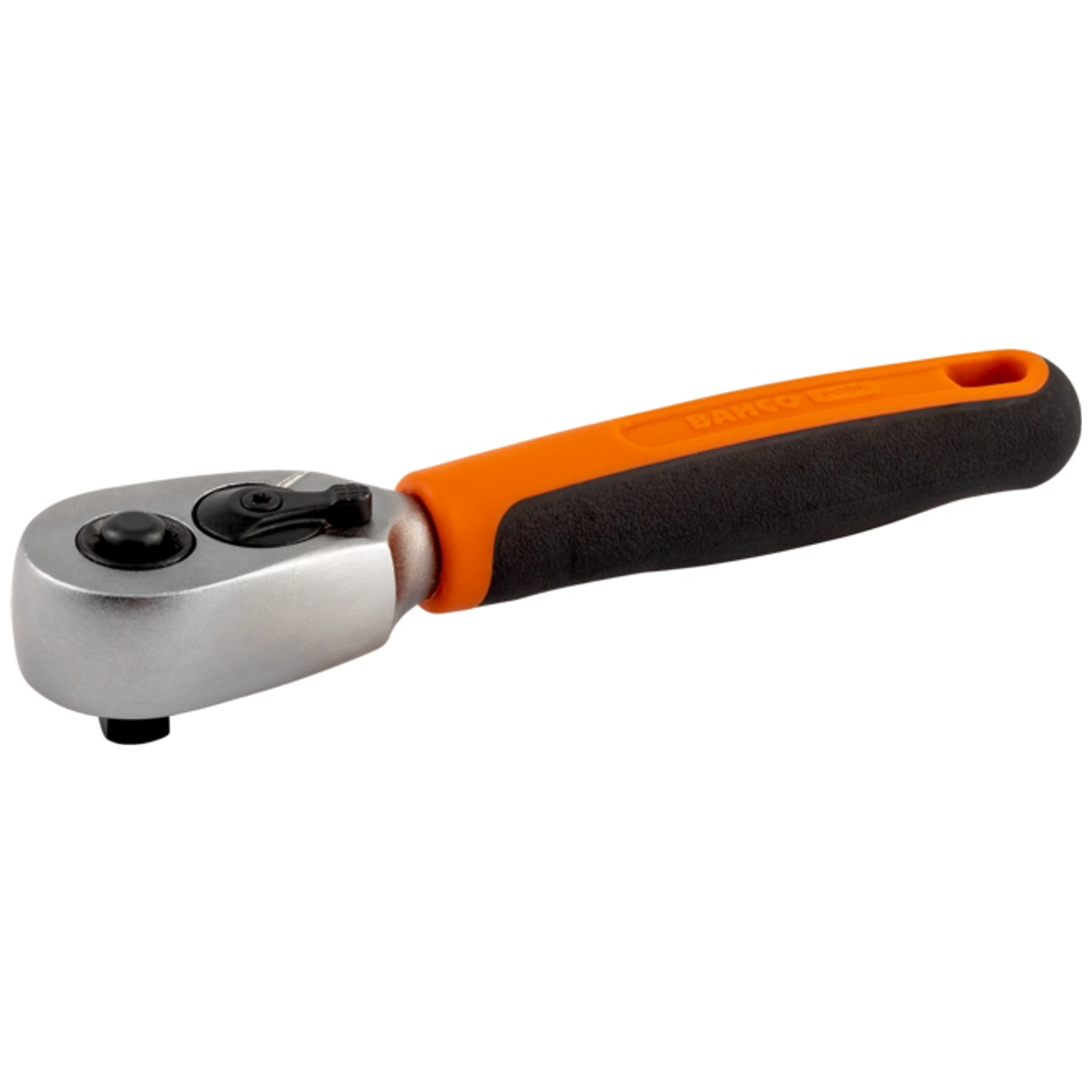 Bahco Kurze birnenförmige 1/4 Umschaltknarre mit 60 Zähnen und 6° Rückschwenkwinkel, 120 mm