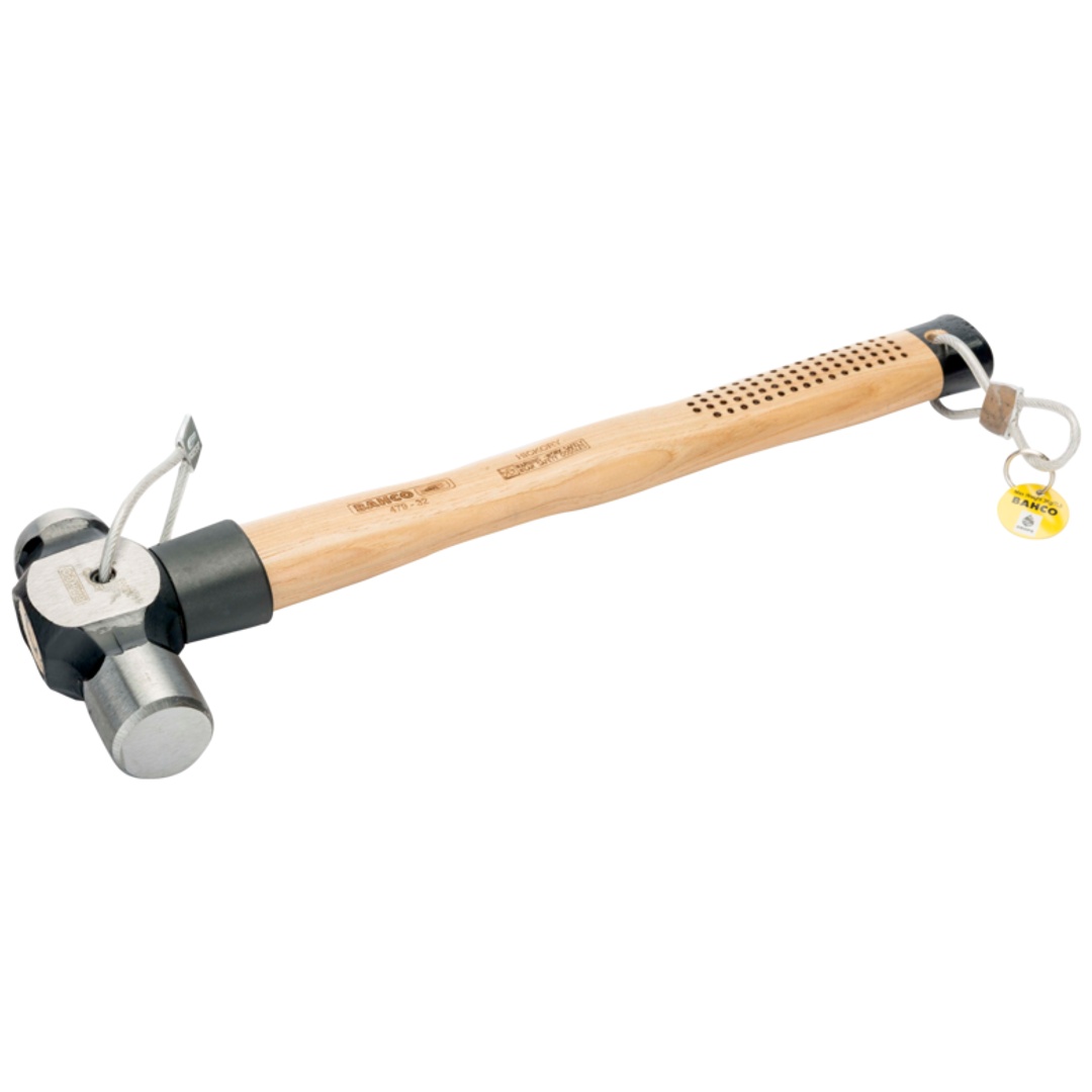 Bahco Schlosserhammer mit Kugelpinne und Drahtschlaufe, Hickory-Stiel, 450 g