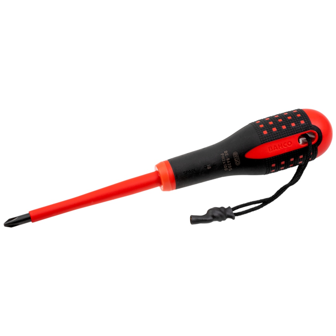 Bahco Isolierter ERGO Phillips-Schraubendreher mit Kevlar-Sicherheitsschnur, PH2 x 100 mm