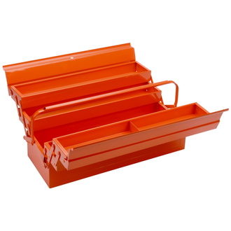 Bahco Metall-Werkzeugkasten mit fünf Fächern und Verriegelungsmöglichkeit, 530 mm x 200 mm x 200 mm, orange, 5 Unterteilungen