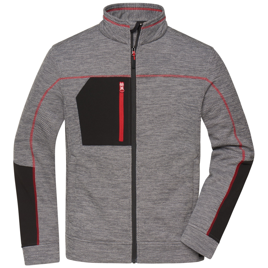 James & Nicholson Fleecejacke Herren JN1818 Gr. 4XL carbon-melange/black/red