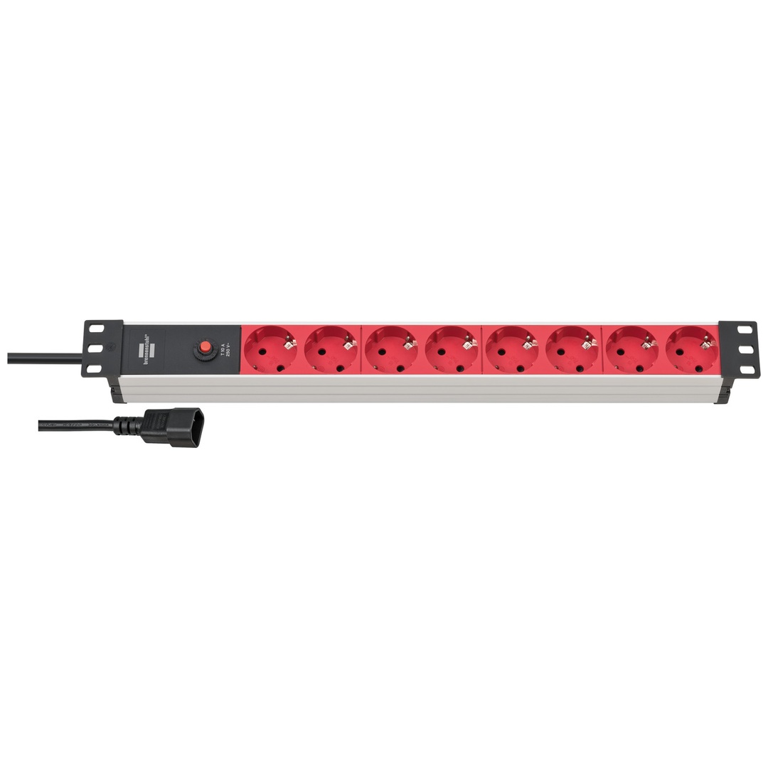 Multiprise avec 8 Prises et Disjoncteur 2m Alu-Line Noir / Rouge