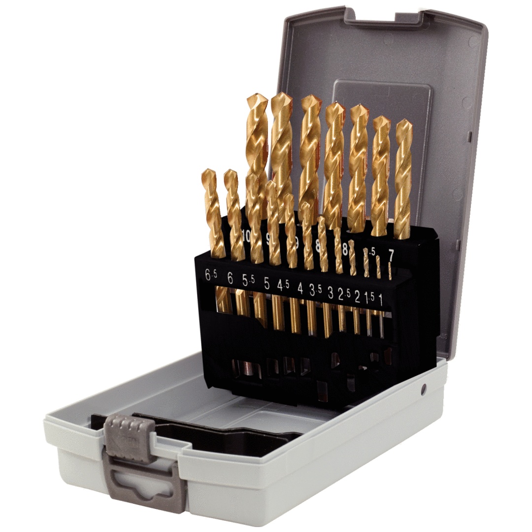 KS Tools HSS TiN Spiralbohrer-Satz, Kunststoffkassette 19-tlg. 1-10 mm