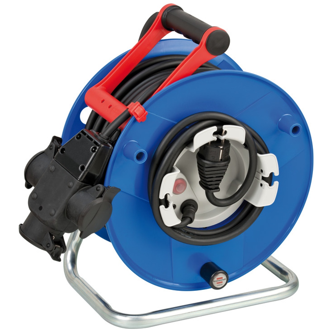 Brennenstuhl Garant G IP44 Kabeltrommel 38+2m mit 3-fach Gummi-Kupplung, 40m RN-Kabel, Verteilerdose mit Aufhängevorrichtung