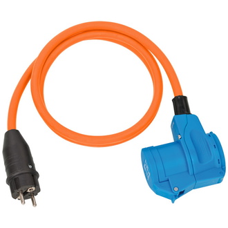 Brennenstuhl Camping CEE Adapterleitung mit Schutzkontakt-Stecker und CEE-Winkelkupplung inkl. Schutzkontakt-Steckdose, 1,5 m Kabel in orange, 230V/16