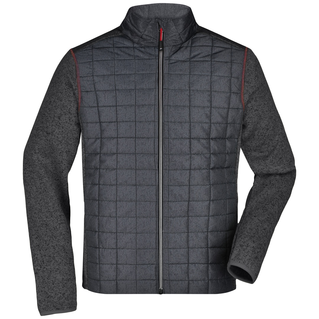 James & Nicholson Strickfleecejacke Herren JN742 Gr. XL grey-melange/anthracite-melange